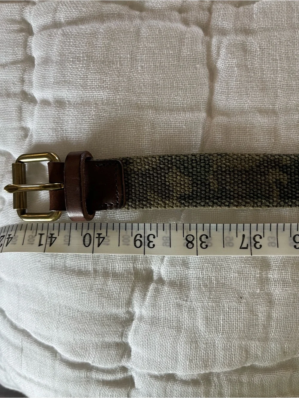 Women’s Olive Green Woven Belt with Brown Leather Trim